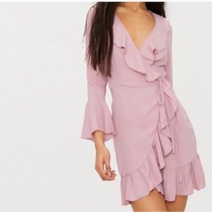 PrettyLittleThing Ilisha Dusty Pink Frill Tea Dress – Size 10, NWT